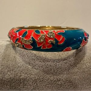 NWT Sequin by Nordstrom Clamper Bangle Bracelet - teal, coral, clear rhinestones